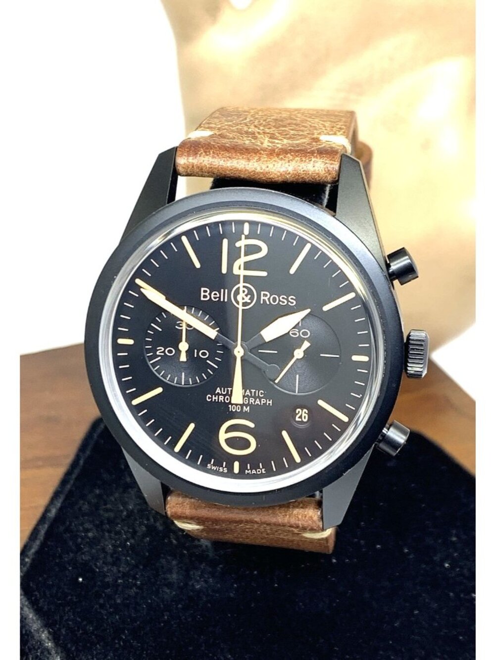 Bell & Ross Men's Watch BR126 Swiss Automatic Chronograph Black Dial Leather